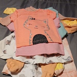Adorable Pink Cat Print Kids Outfit